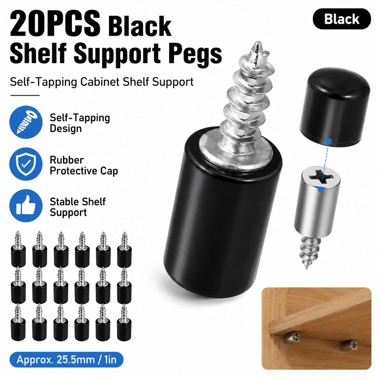 Shelf Peg Support - 20Pcs Self-Tapping Shelf Pins with Non-Slip